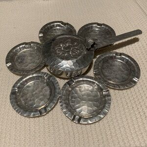 Vintage Hammered Aluminum Nesting Ashtrays in a Silent Butler